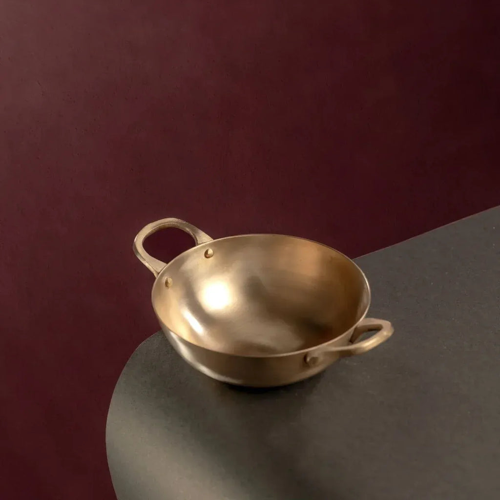 Zishta Kansa Tulsi Kadai with Heat Resistant Handles Handcrafted Bronze Cookware - 1.75Ltr