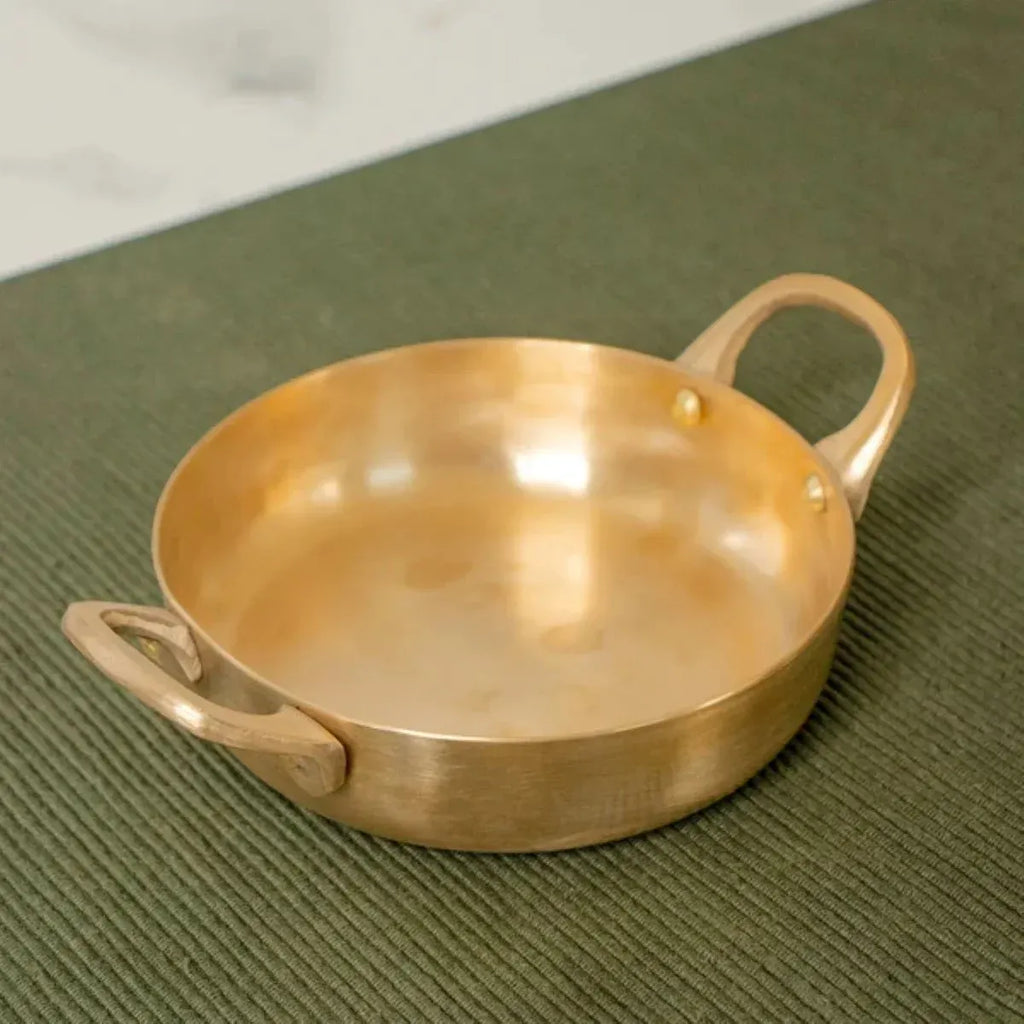Zishta Kansa Tulsi Serveware Pan Handcrafted Bronze Bell Metal