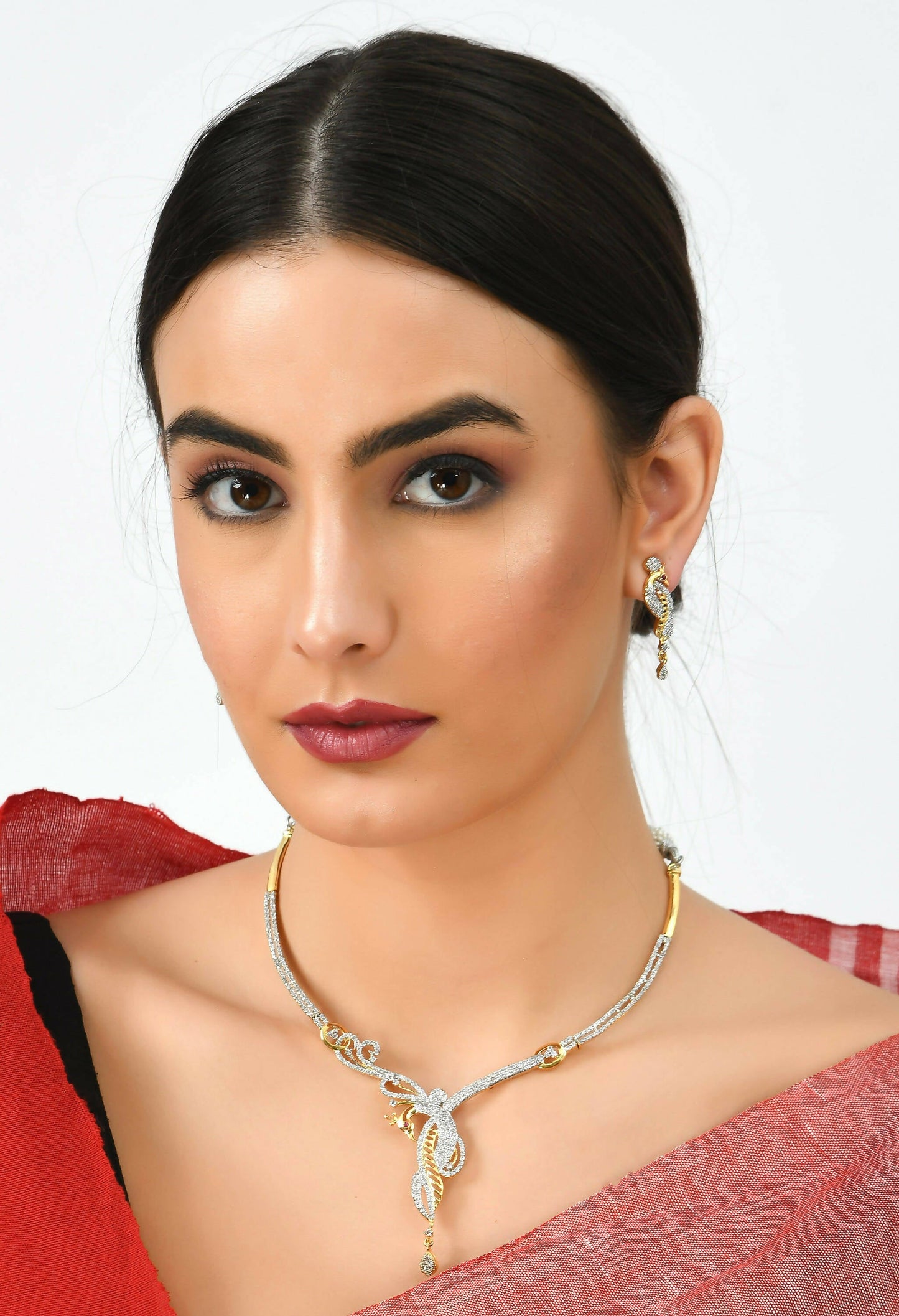 Mominos Fashion Johar Kamal Silver-Plated American Diamond Choker Set