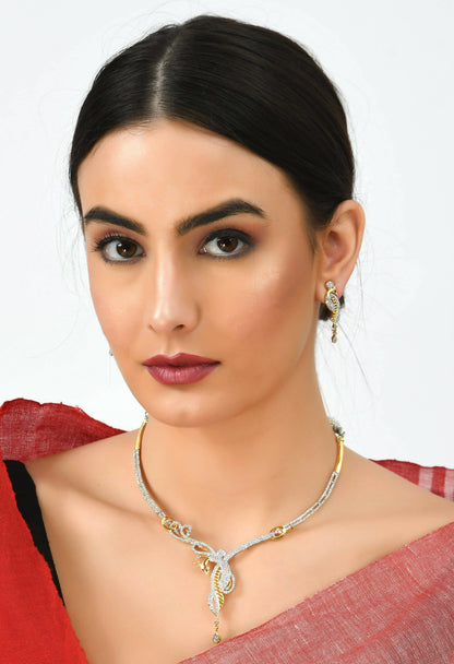 Mominos Fashion Johar Kamal Silver-Plated American Diamond Choker Set