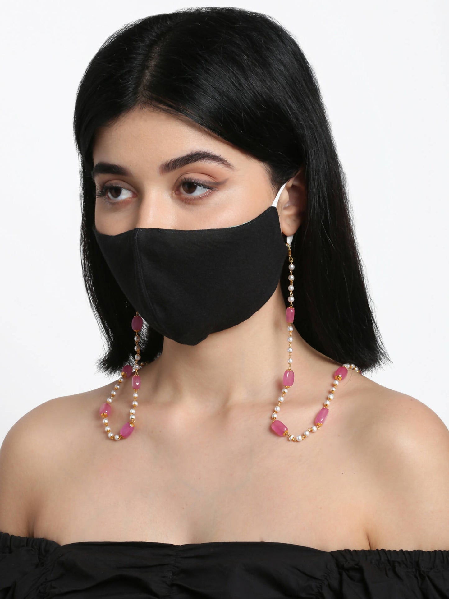 Stone And Gold-Polished Mask Chain - Ruby Raang