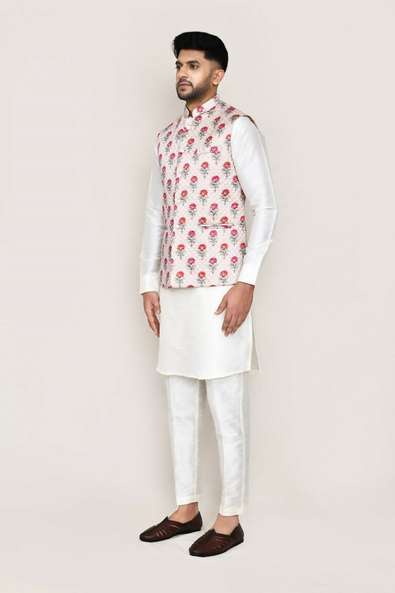 Joban Fashion White Colored Art Silk Fabric Kurta, Jacket With Straight Fit Pant