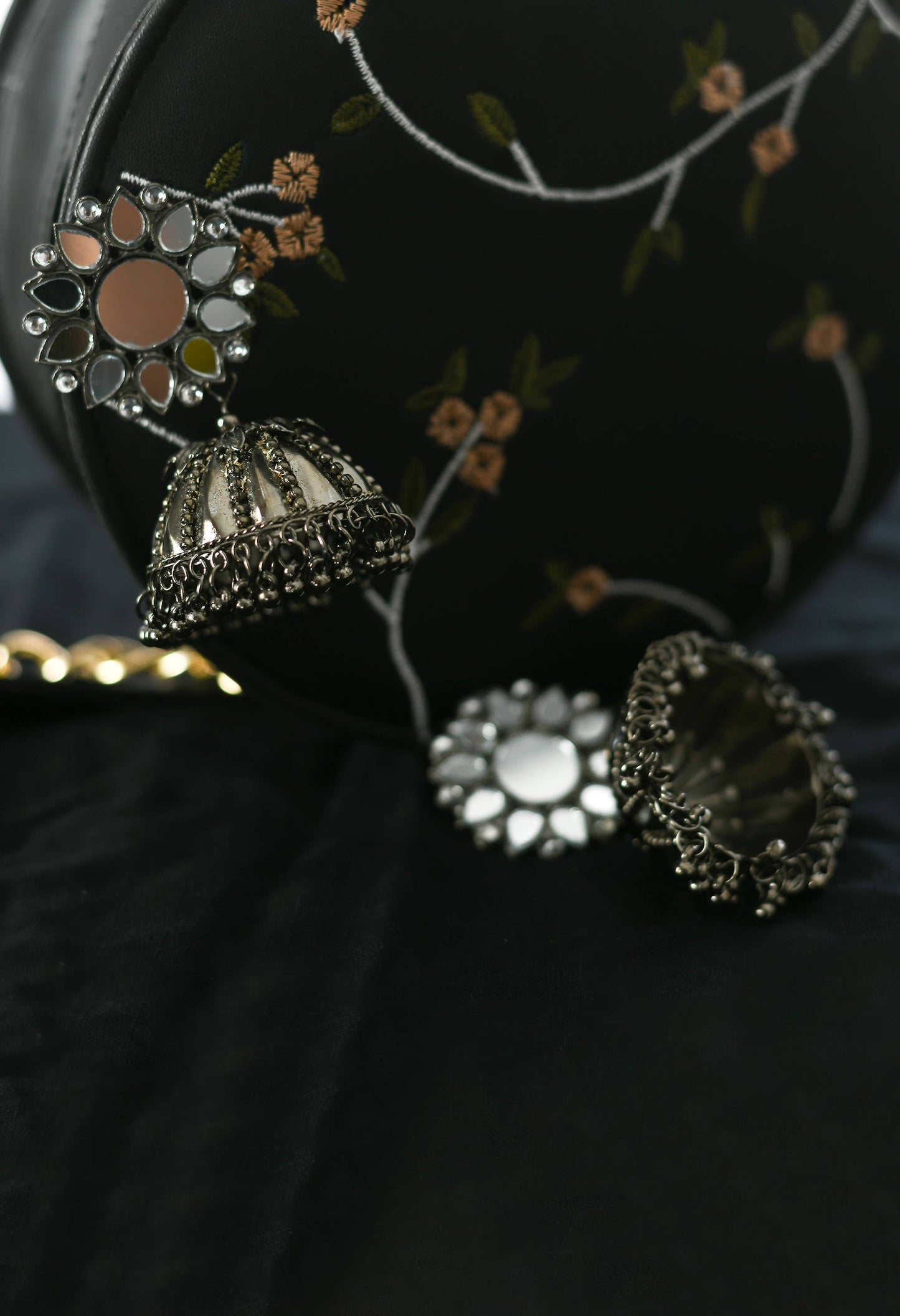 Mominos Fashion Johar Kamal Silver-Plated With Mirror Earrings Jhumkas