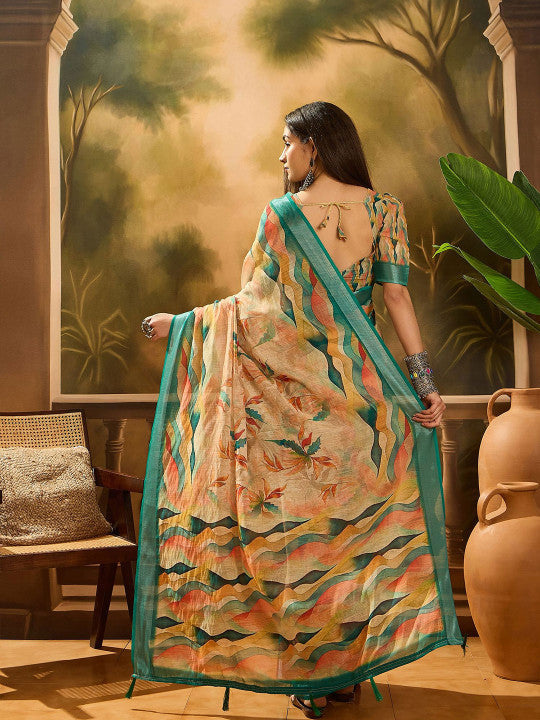 Sangria Digital Printed Banarasi Saree With Blouse Piece