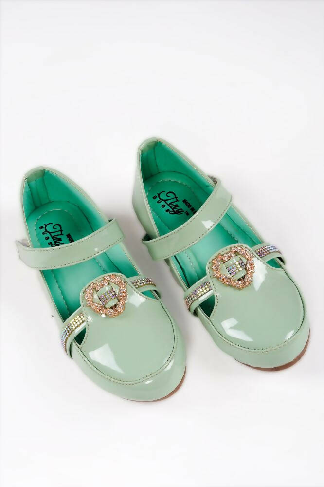 Tiny Bugs Girls Party Wear Velcro Ballerinas - Green