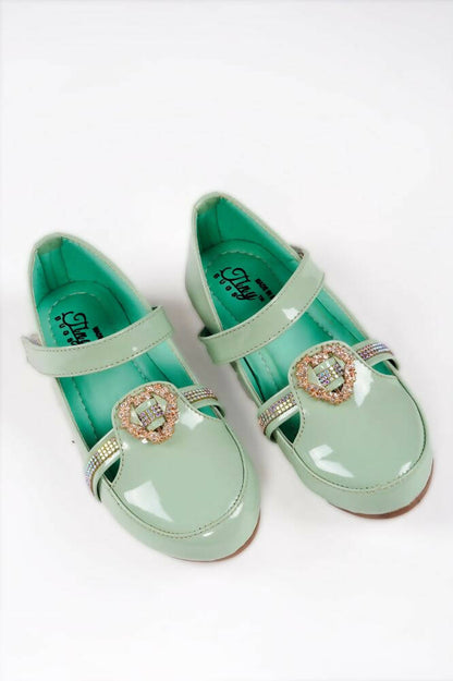 Tiny Bugs Girls Party Wear Velcro Ballerinas - Green