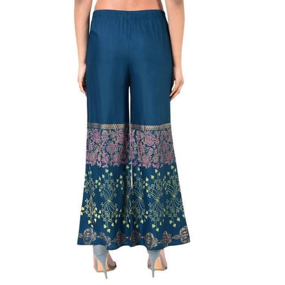 Aniyah Latest Rayon Block Print Flared Palazzo In Blue (AN-161K)