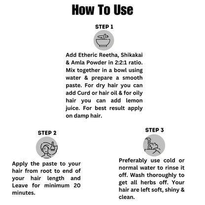 Etheric Amla Reetha Shikakai Powder Combo – Organic Herbal Hair Wash & Hair Growth