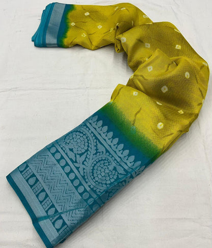 Yellow Jute Silk Ethnic Motifs Saree with Unstitched Blouse - A2M