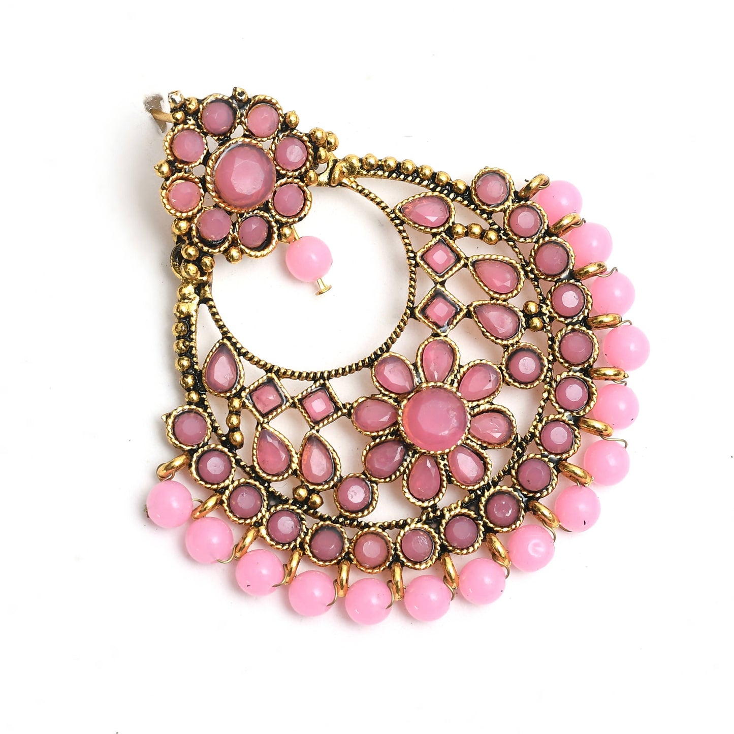 Mominos Fashion Johar Kamal Golden And Pink Beaded Earrings