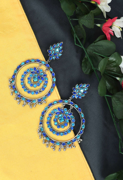 Mominos Fashion Johar Kamal Women's Blue Kundan Circles Earrings