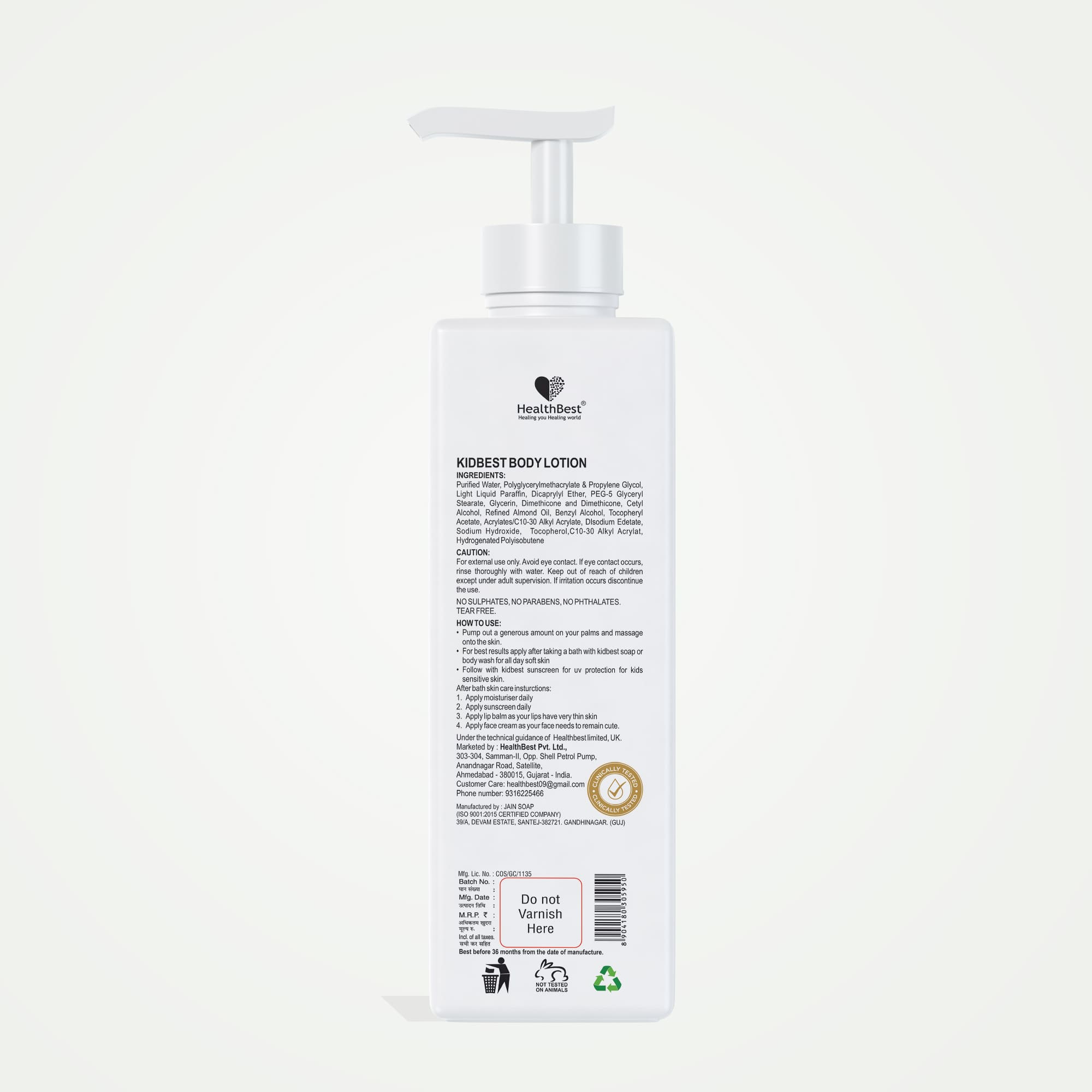 Health Best Kidbest Body Lotion for 3-13 Years Kids Pack of 2 - 500 ml