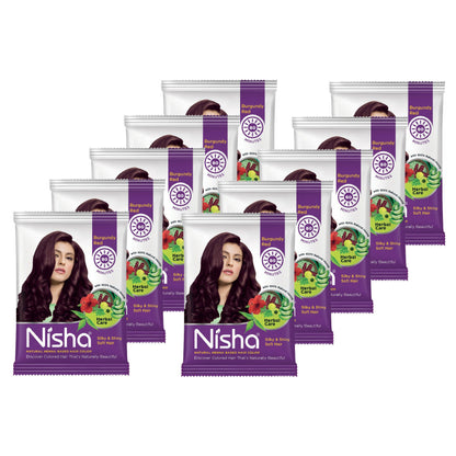 Nisha Henna Based Hair Colour for Women & Men Burgundy Red (Pack of 10)