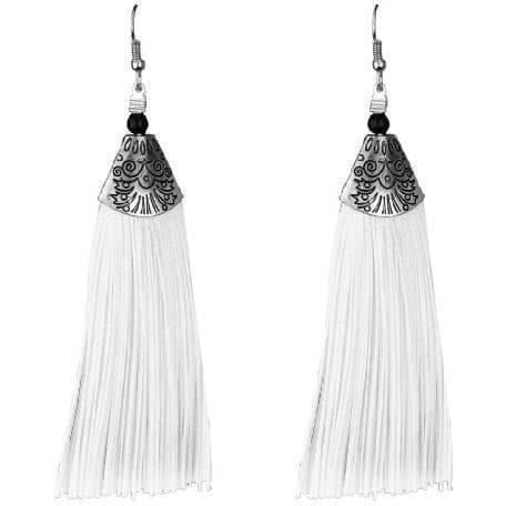 MS Fashion India Muskan Fancy White Silk Tassel Drop Earrings
