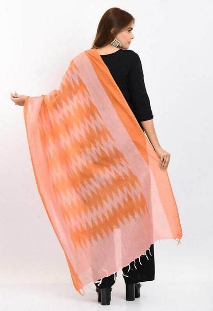 Mominos Fashion Moeza Women's Handloom Cotton Ikkat Orange Dupatta