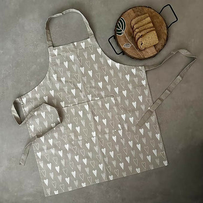 Oak & Lily 100% Cotton Kitchen Apron-Beige and Ivory