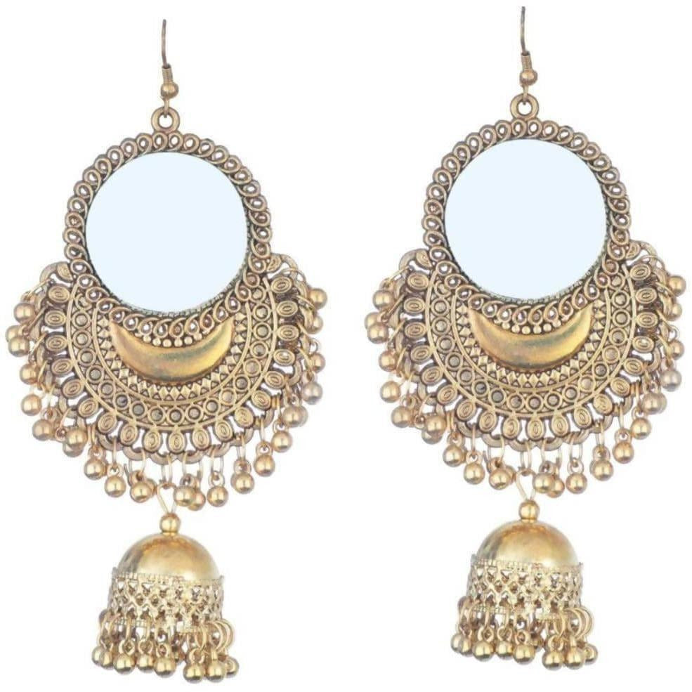 MS Fashion India Gold Color Half Moon Style Mirror Jhumka Earrings