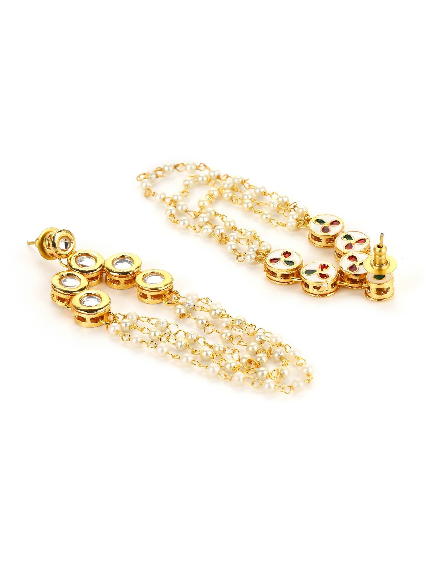 Gold-Polished Off White Contemporary Drop Earrings - Ruby Raang