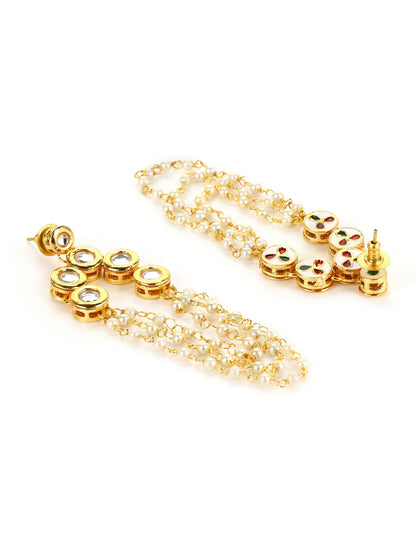 Gold-Polished Off White Contemporary Drop Earrings - Ruby Raang