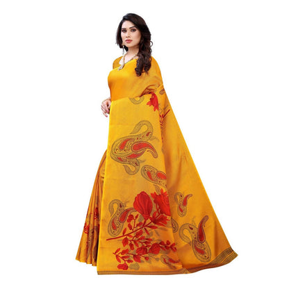 Vamika Printed Jute Silk Yellow Saree (Leo Yellow)