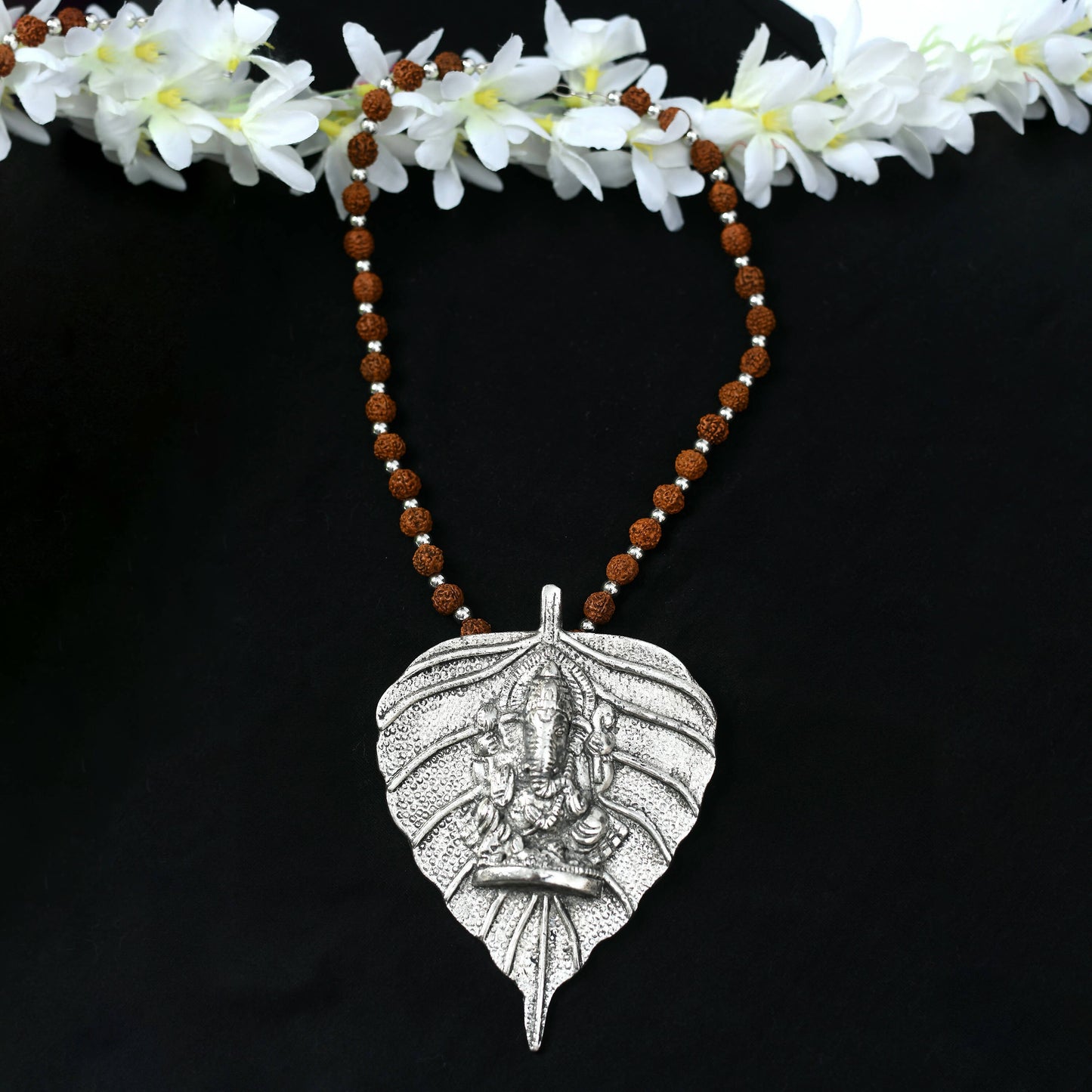 Mominos Fashion Johar Kamal Oxidised Silver-Plated Brass Finish Ganesha Long Necklace For Women