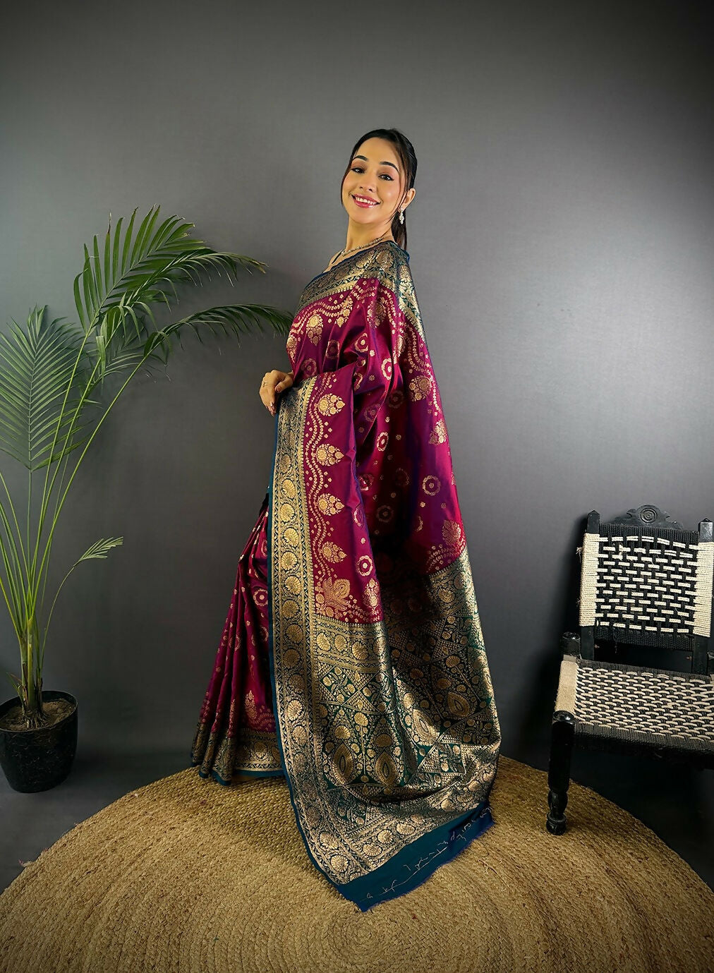 Joban Fashion Navy Blue Butti Banarasi Silk Sarees