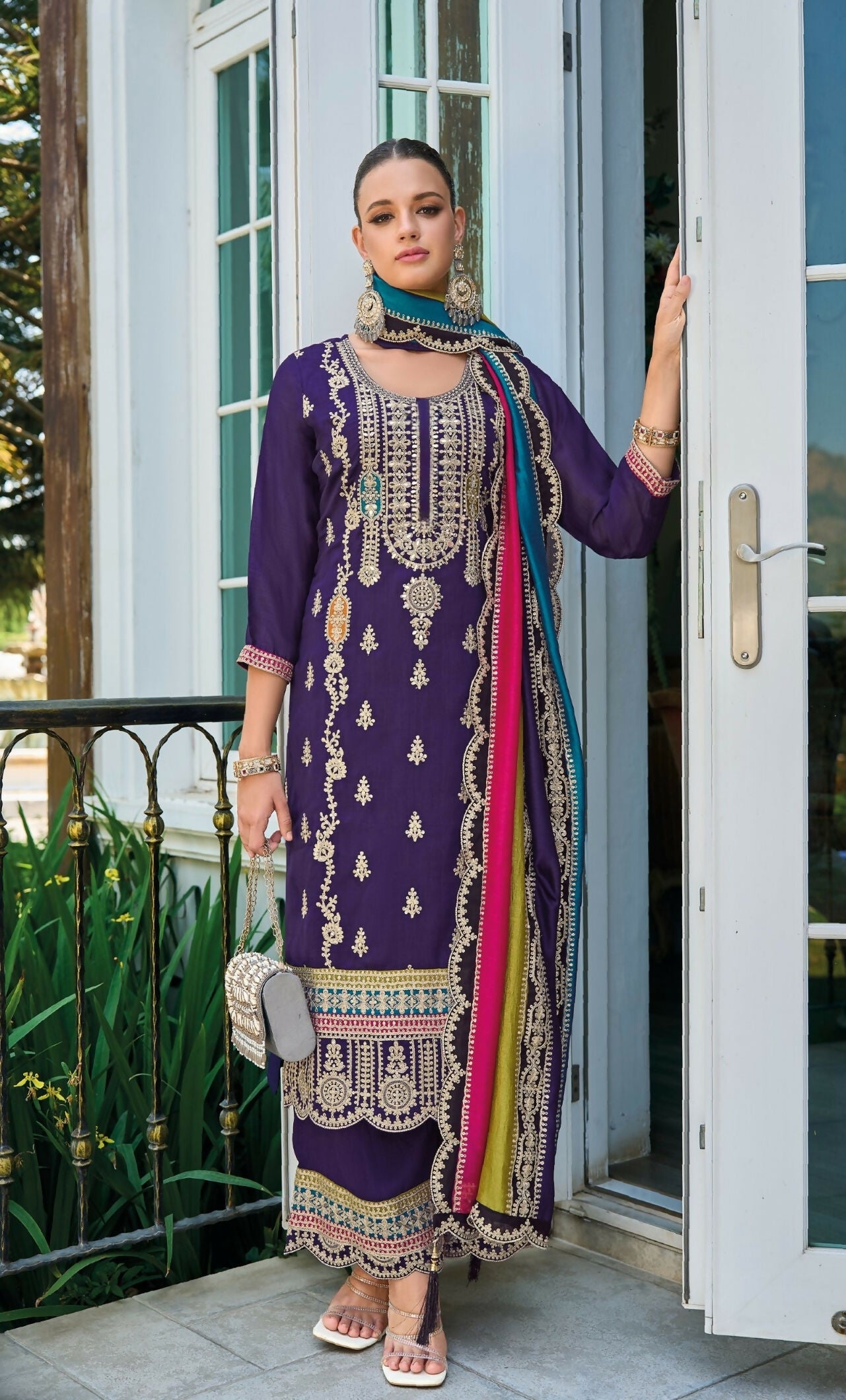 Anaita Purple Premium Embroidered Chinon Stitched Salwar Suit