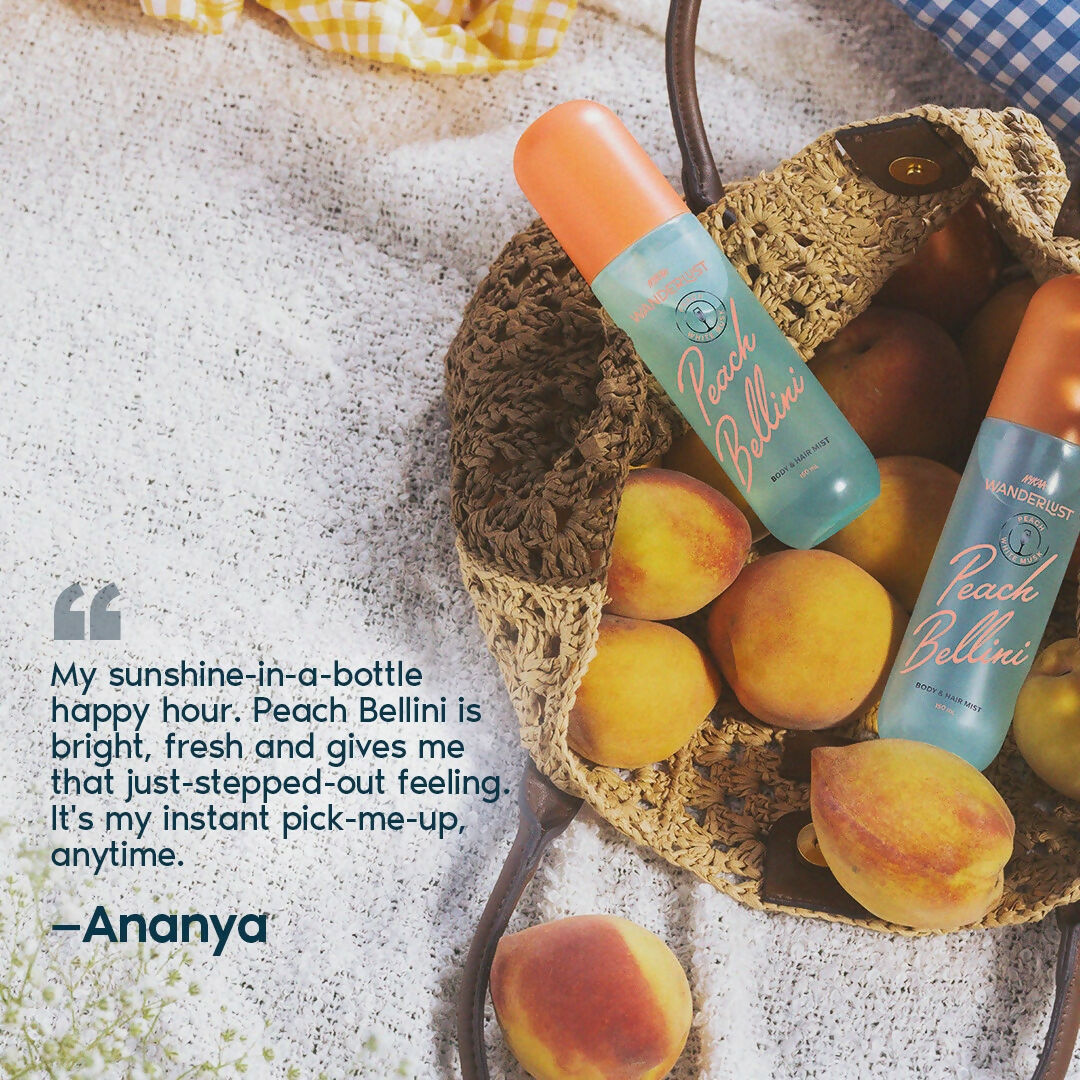 Wanderlust Peach Bellini Fruity Fresh Perfume Body & Hair Mist with White Musk