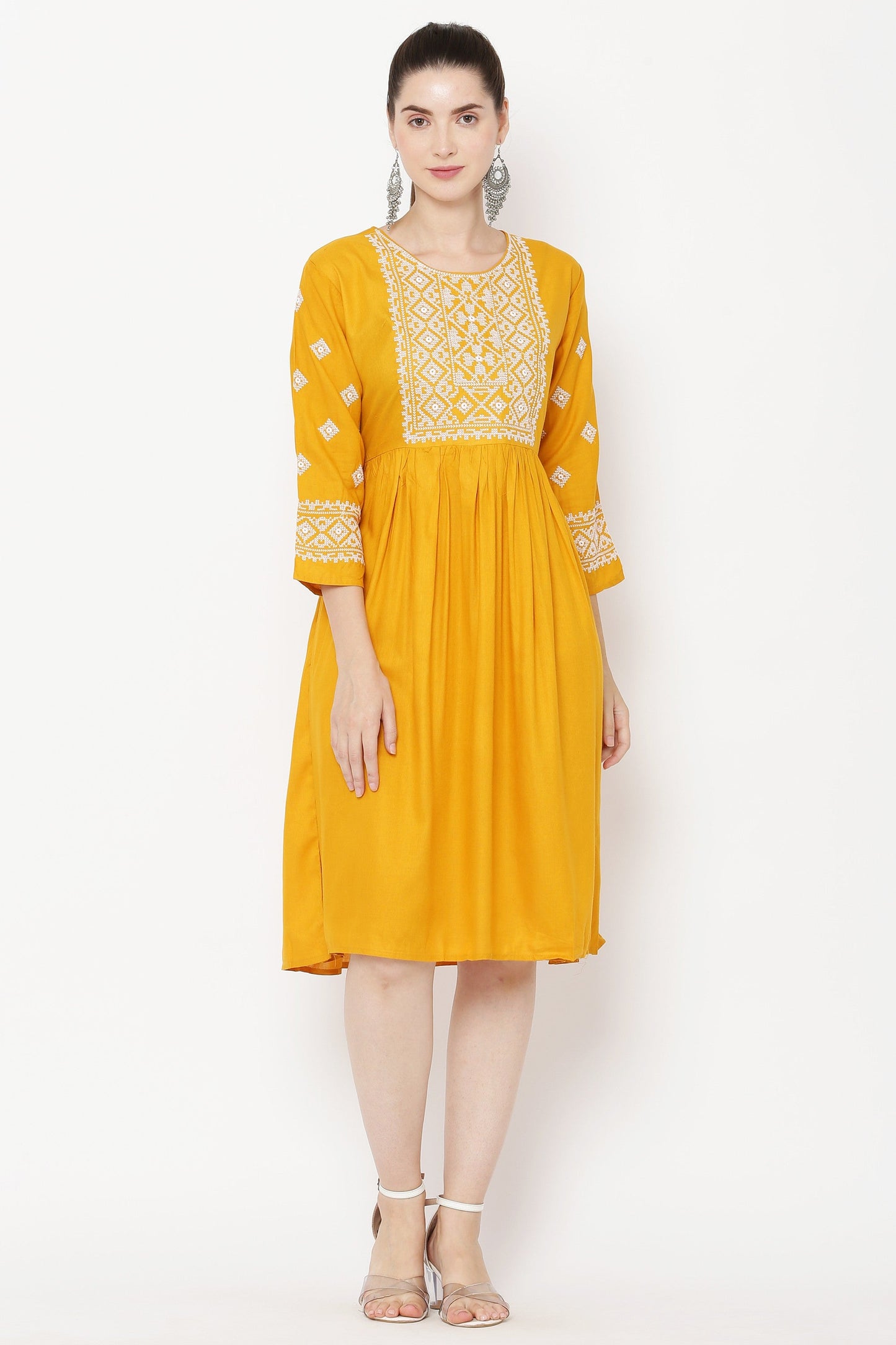 PAVONINE Gajri Color Burfi Design Embroidery Dress For Women