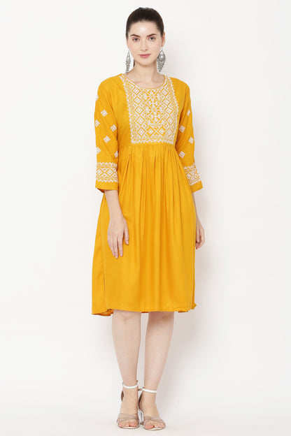 PAVONINE Gajri Color Burfi Design Embroidery Dress For Women