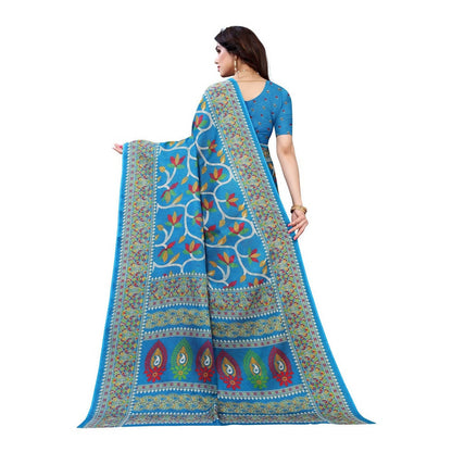 Vamika Printed Jute Silk Blue Saree (Rishika Blue)