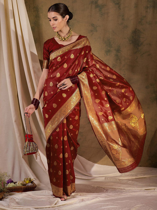Sangria Woven Design Banarasi Saree With Blouse Piece