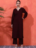 Sangria Striped Self Design Pure Cotton Straight Kurta & Trousers Sets