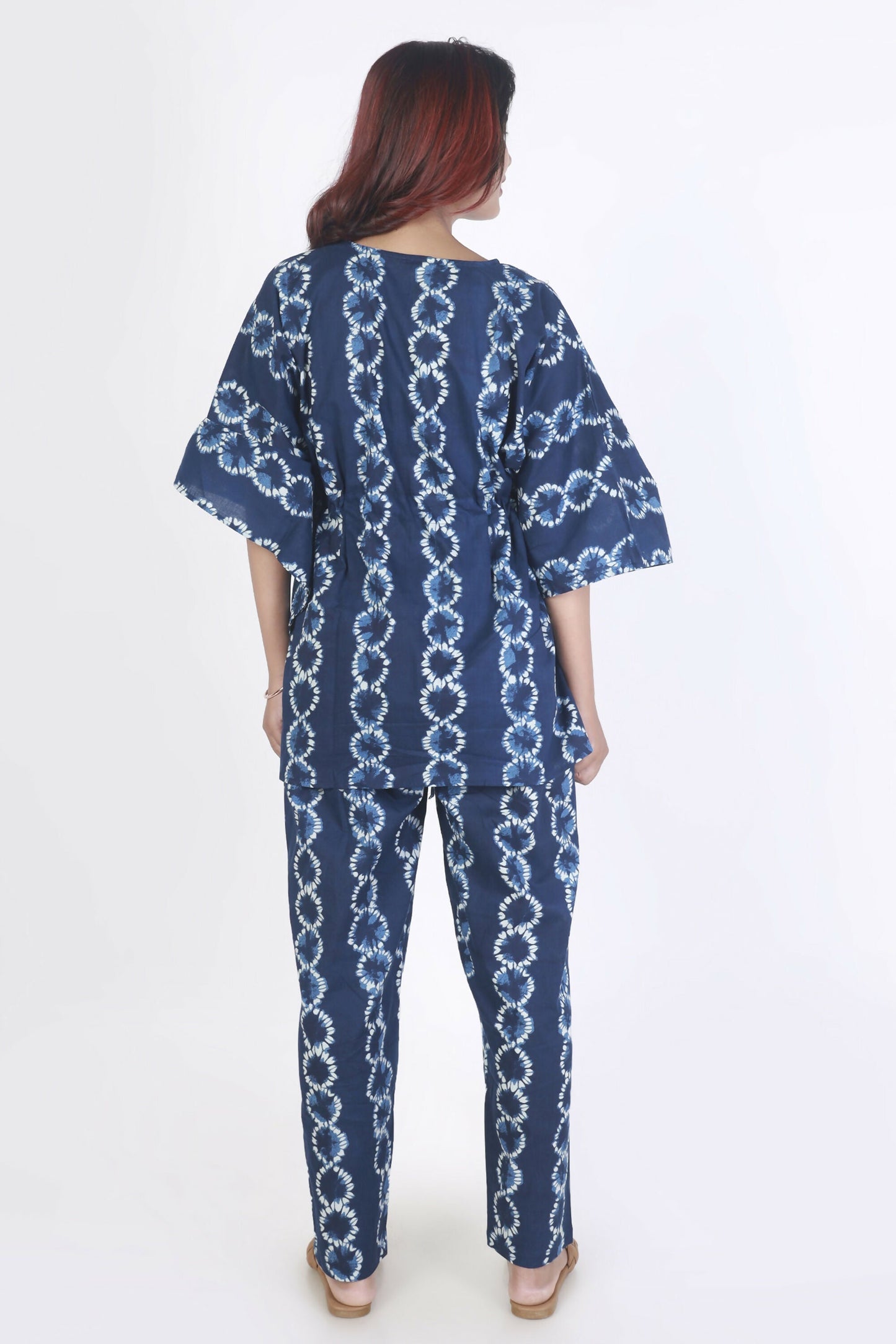 Breathables Women’S Loungewear Kaftan Cotton Blue Abstract Print Co-Ord Set