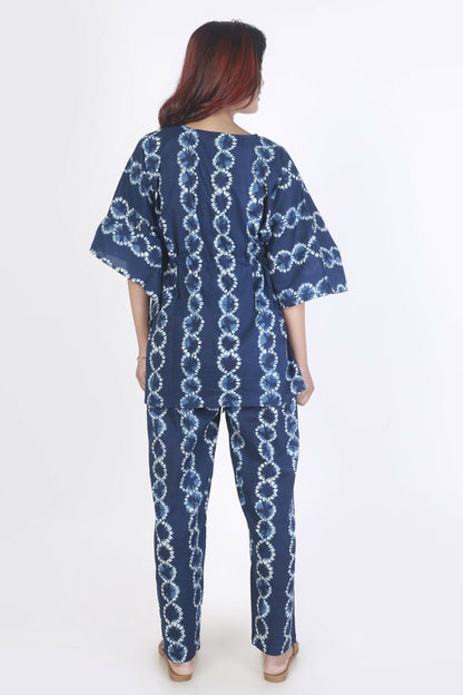 Breathables Women’S Loungewear Kaftan Cotton Blue Abstract Print Co-Ord Set