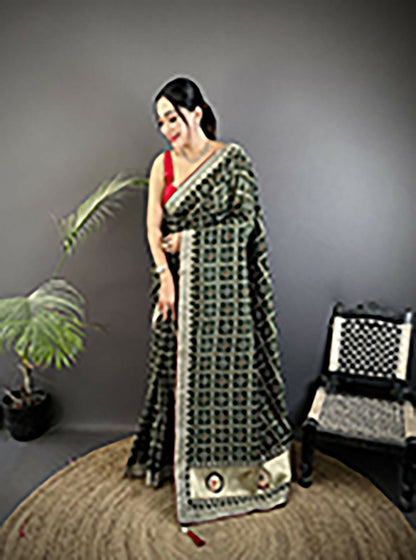 Joban Fashion Dark Green Bandhej Bandhani Vichitra Silk Bandhani Prints Saree