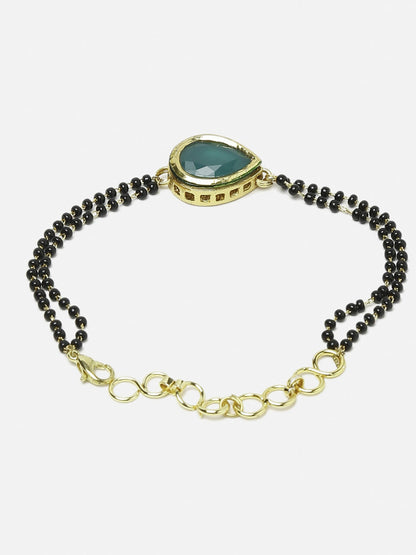 Women's Black Gold-Toned Gold-Polished Kundan Studded Charm Mangalsutra Bracelet - Ruby Raang