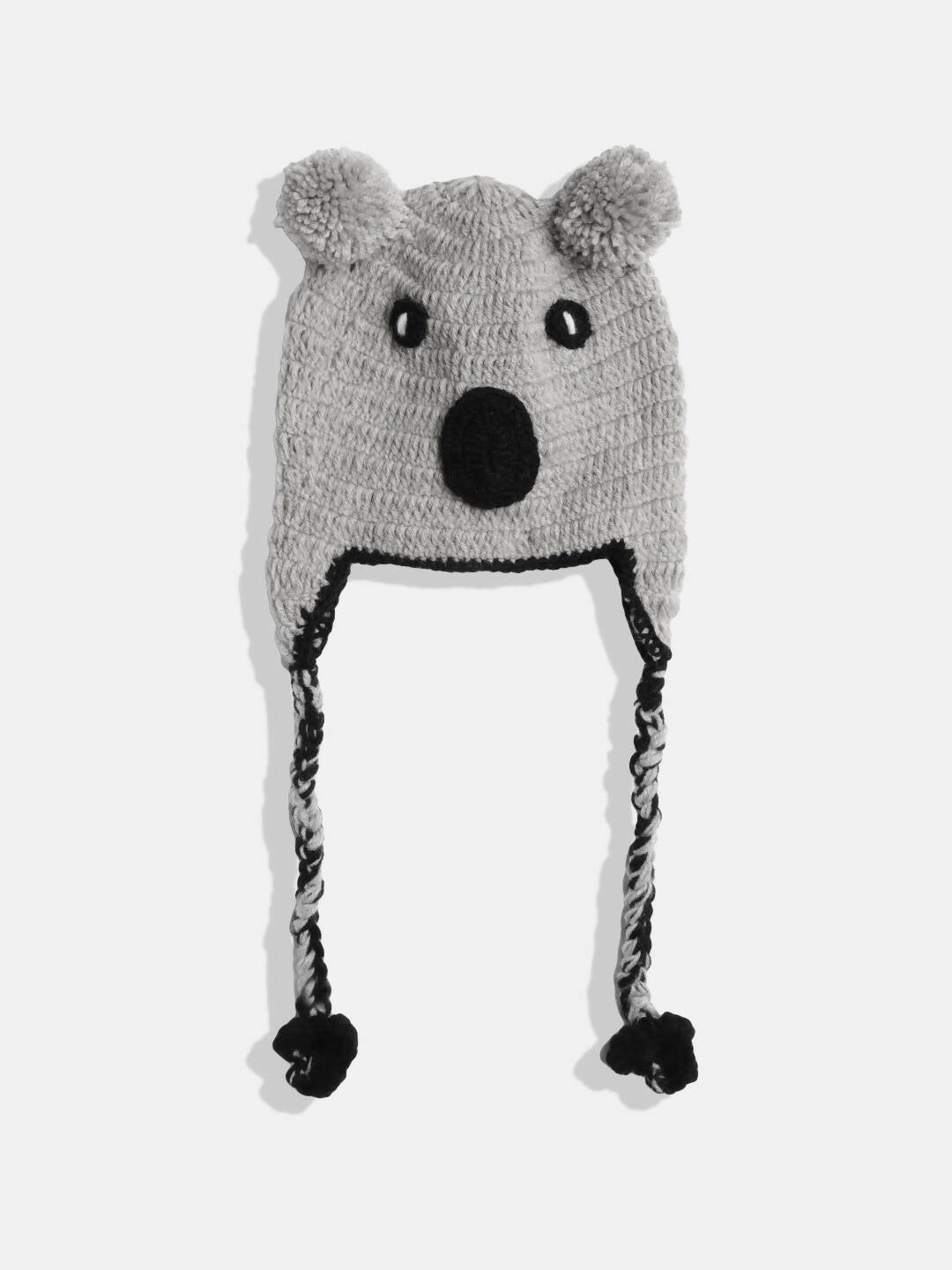 Chutput Kids Woollen Hand Knitted Kuala Bear Detail Cap - Grey