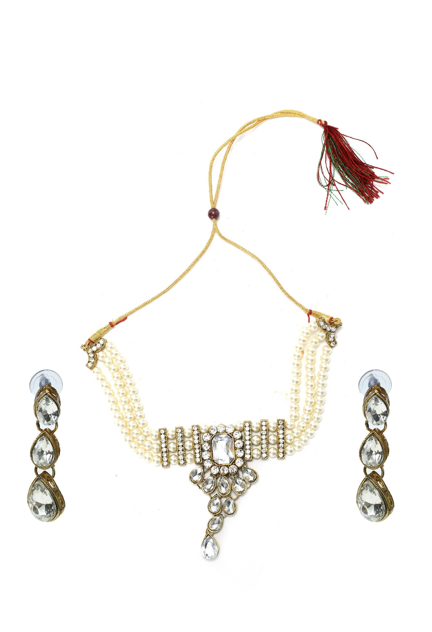 Mominos Fashion Johar Kamal Gold-Polished Brass Finish Kundan/Stone Choker For Women (White)