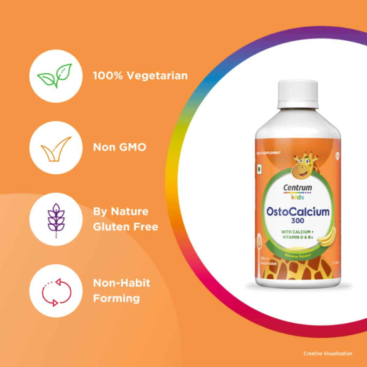 Centrum OstoCalcium 300 Suspension for Kids, Vit D & Calcium to support Growth, Strong Bones & Teeth