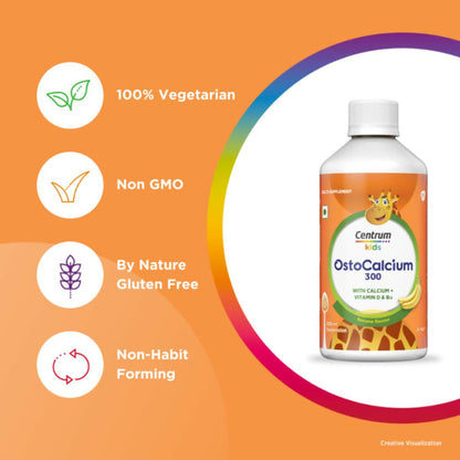 Centrum OstoCalcium 300 Suspension for Kids, Vit D & Calcium to support Growth, Strong Bones & Teeth