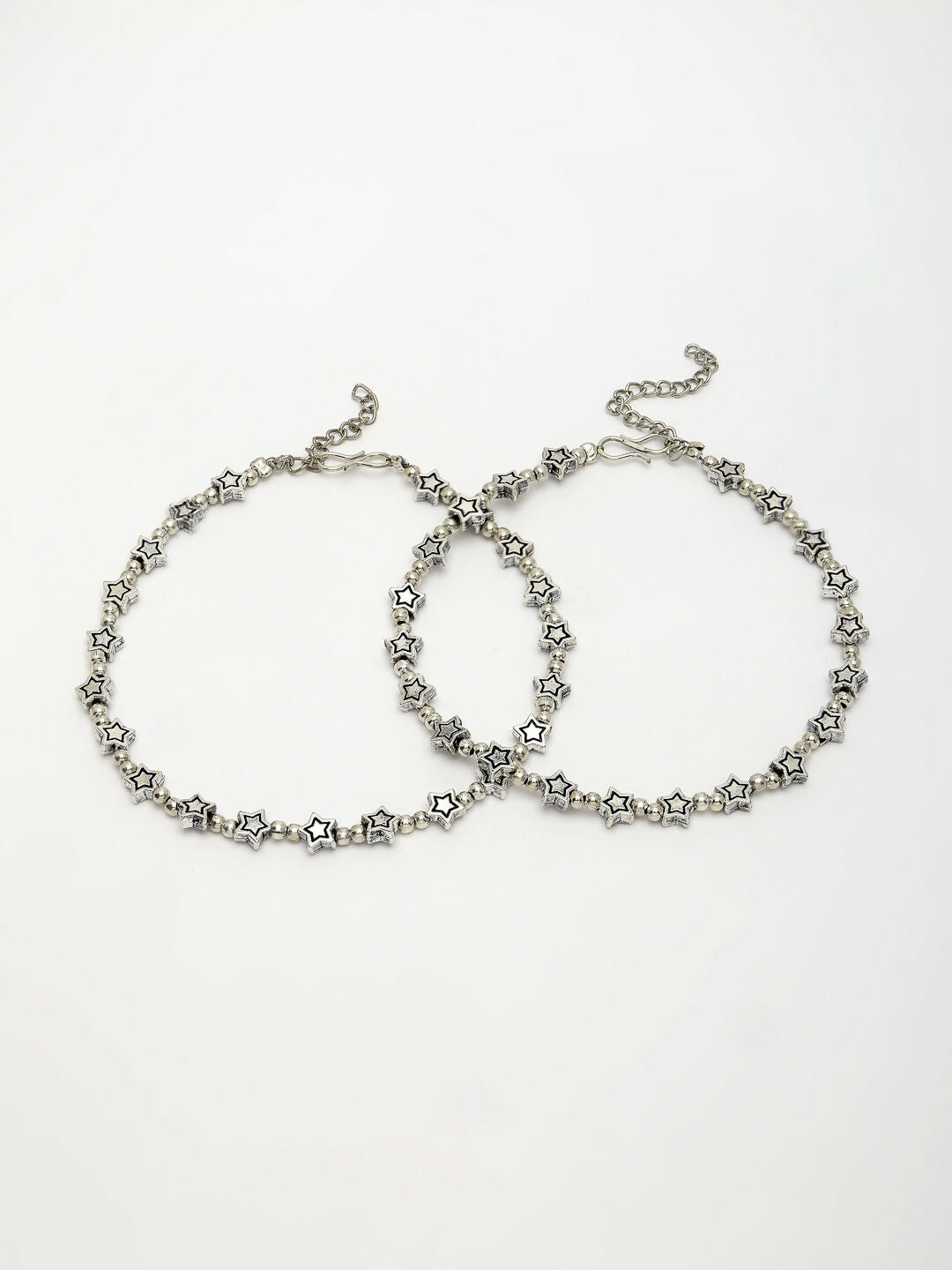 NVR Women's Set of 2 Silver-Plated Star Design Anklets