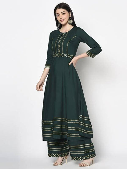Aniyah Rayon Bottle Green Color Anarkali Palazzo Set (AN-204K)