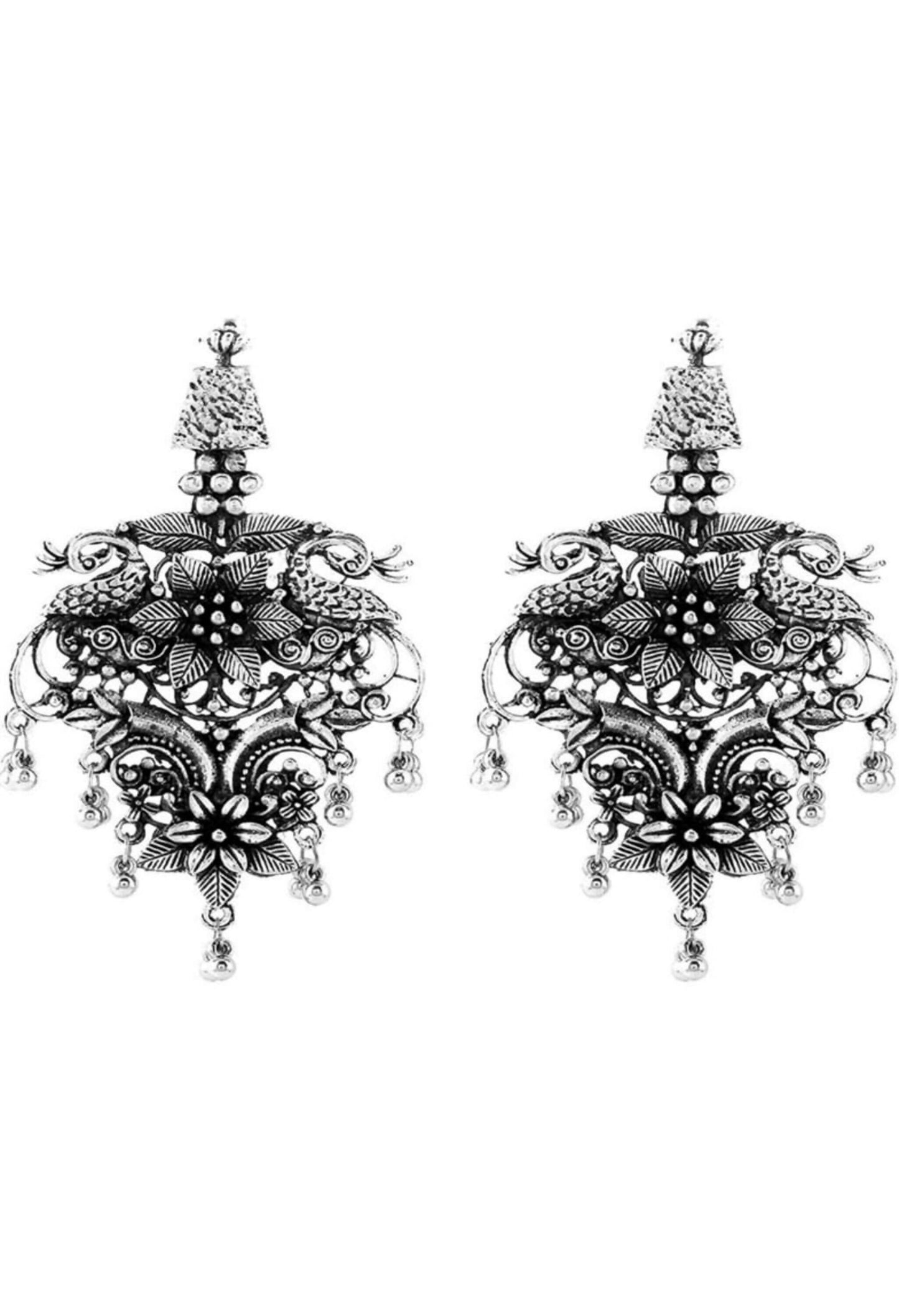 Mominos Fashion Joharkamal Silver-Plated Peacock Design Drop Earrings For Women