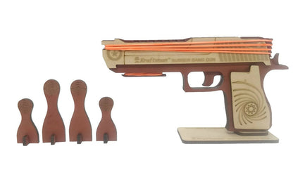 Kraftsman Kraftsman Semi-Automatic Wooden Rubber Band Shooting Gun Toys for Kids & Adults with Target | 5 Rapid Fire Shots (Dark Brown)