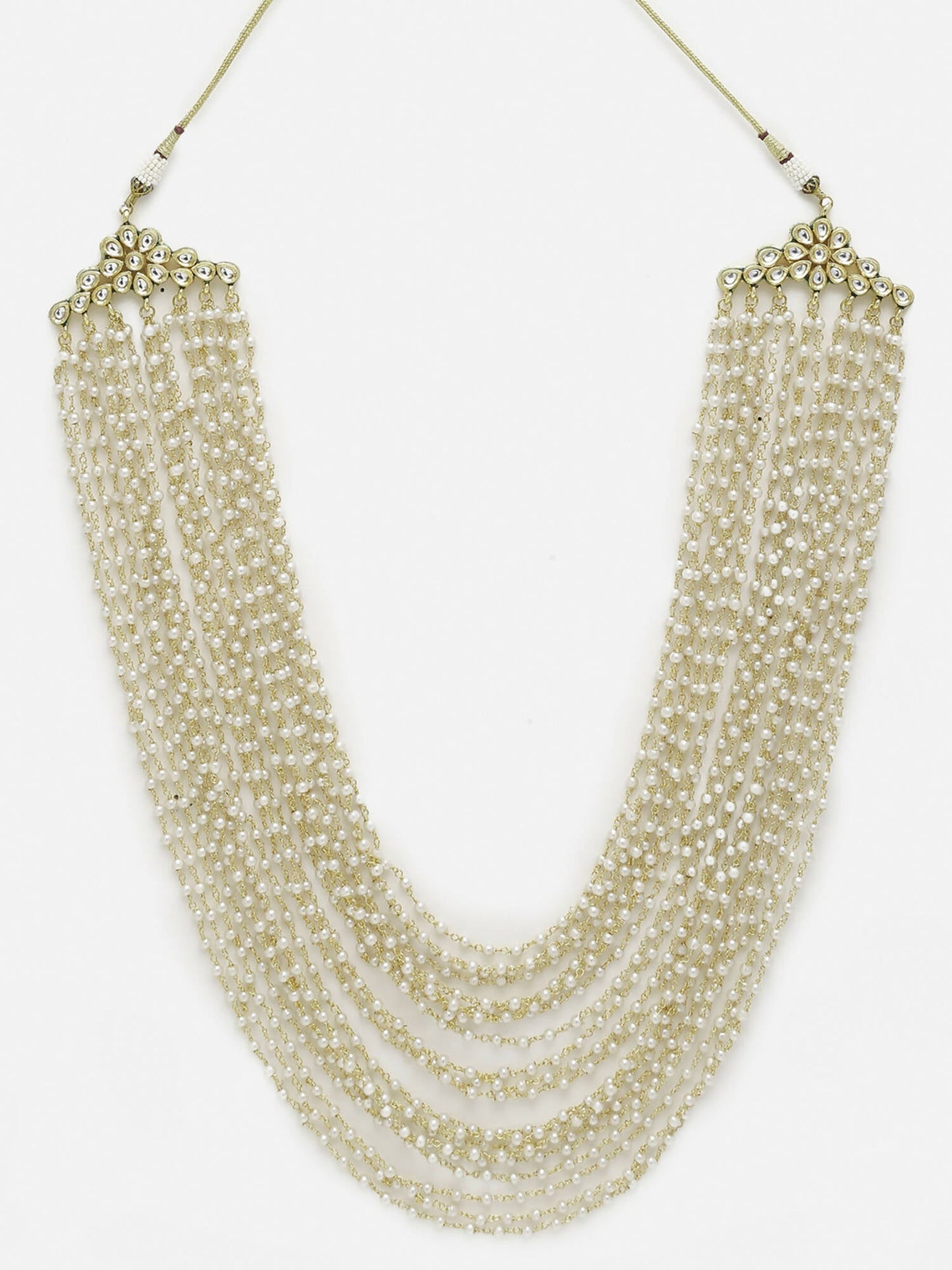 Gold-Toned White Gold-Polished Pearls Layered Handcrafted Necklace - Ruby Raang