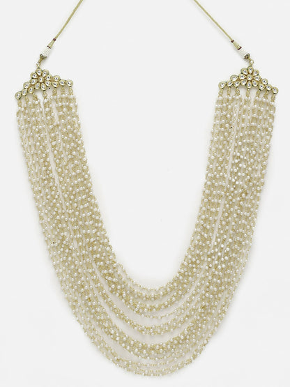 Gold-Toned White Gold-Polished Pearls Layered Handcrafted Necklace - Ruby Raang