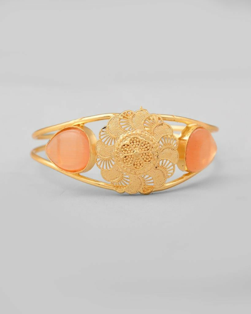 VOJ Gold-Polished Flower Shaped Cuff Bracelet