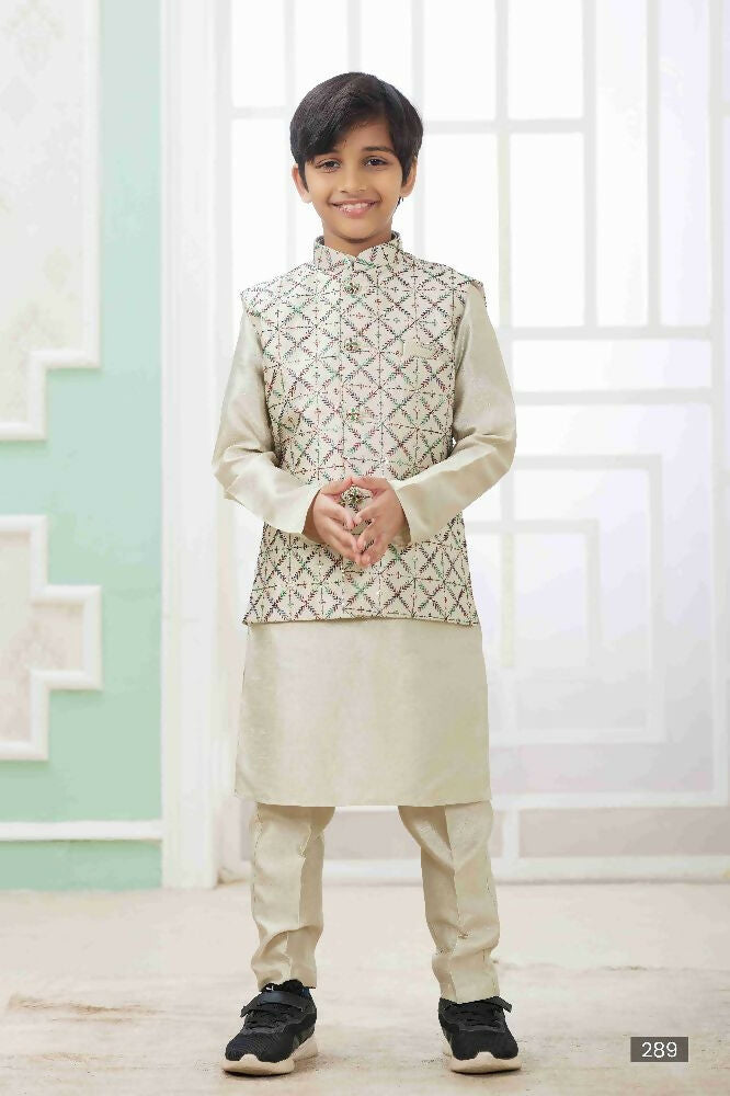 Raivat Ethnic Art Silk Embroidery Work 3 Pics Jacket Set In Pista Green Colour