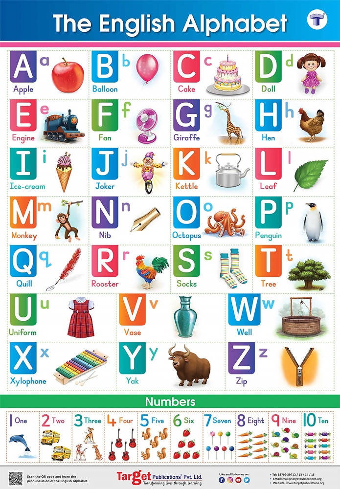 Jumbo English Alphabet and Numbers Hanging Chart for Kids